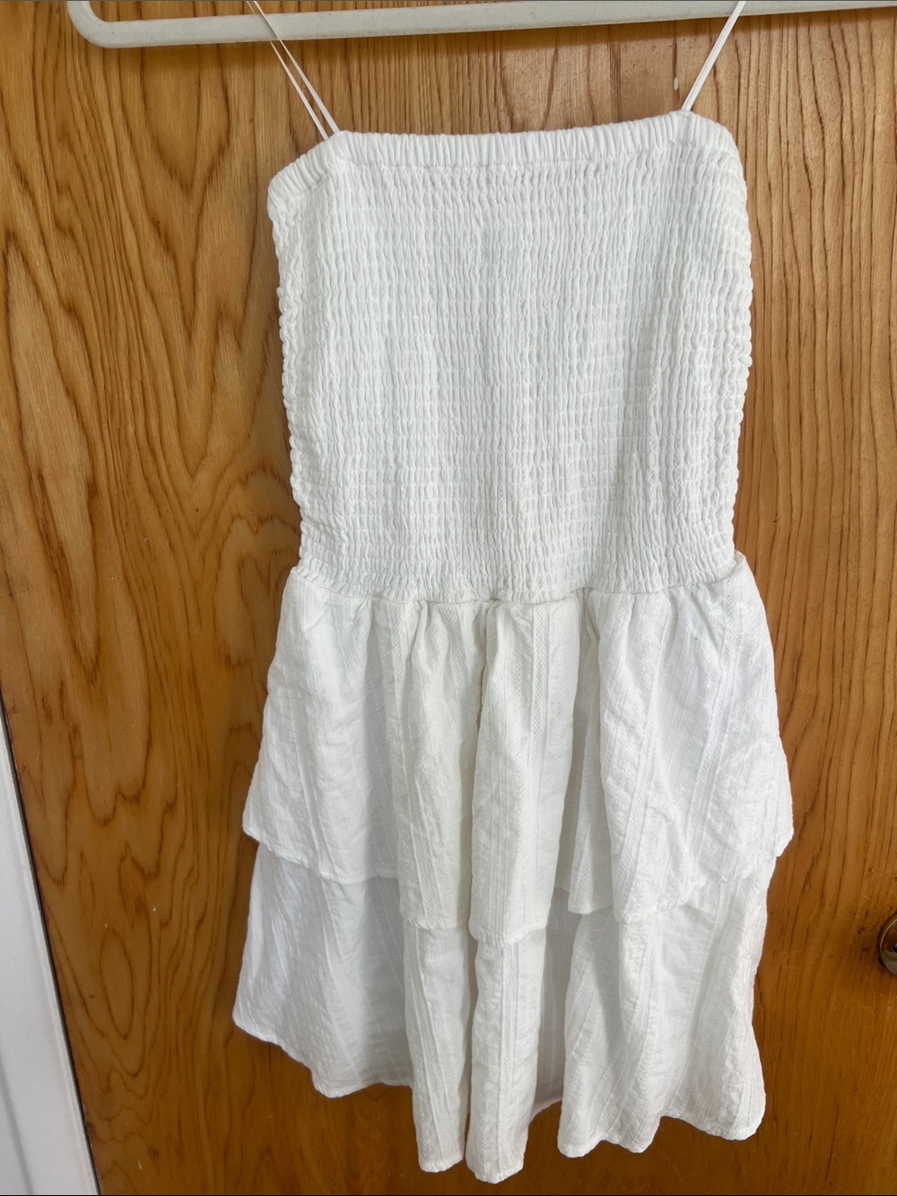 Smocked White Tiered Mini Dress with Spaghetti Straps